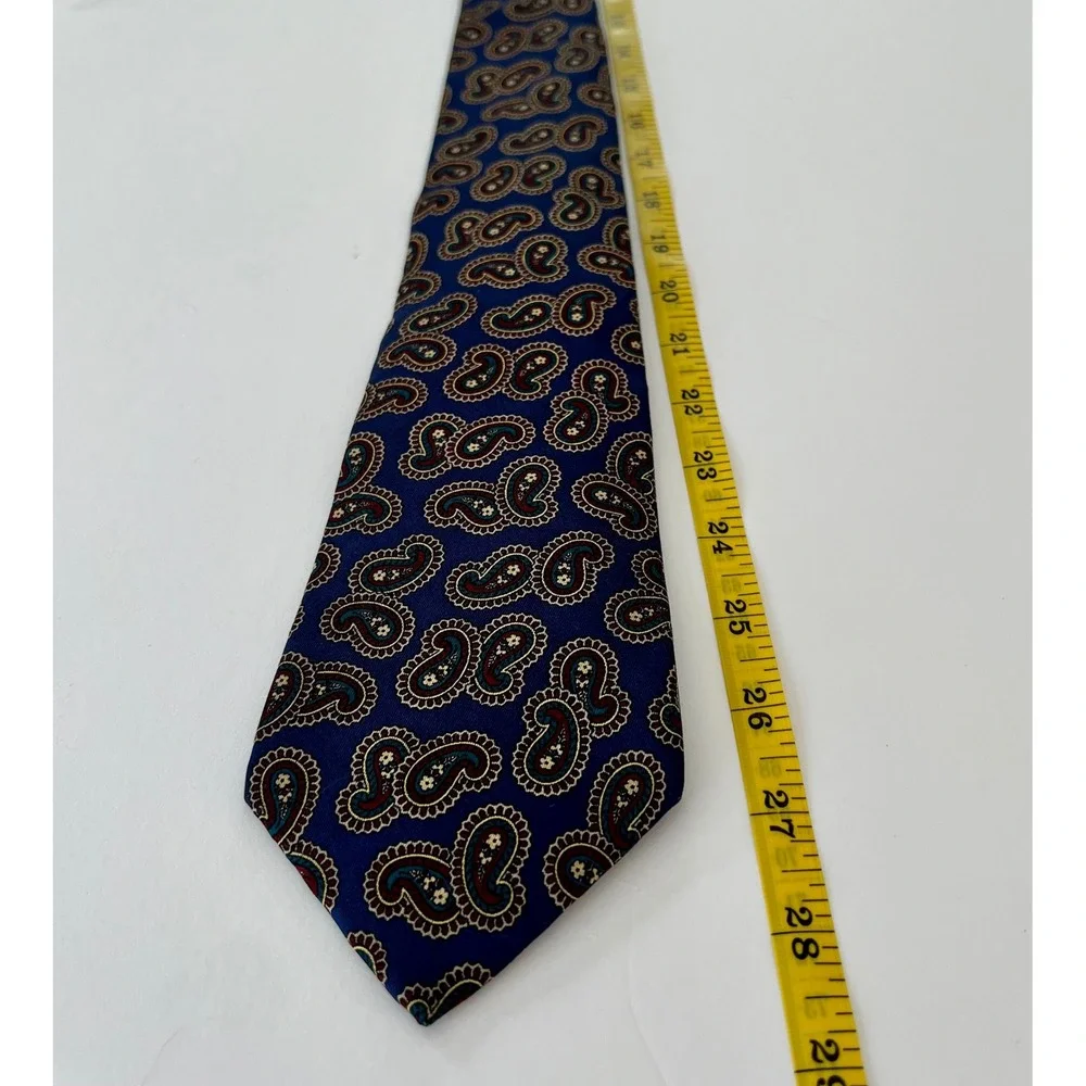 Allen Solly Mens Silk Paisley Tie Navy Blue Burgundy Teal Made in USA Classic